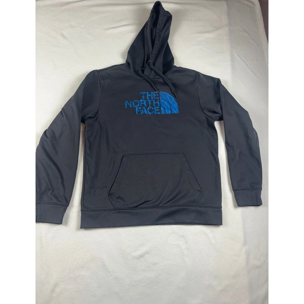 The‎ North Face Mens Black Blue Graphic Logo Pullover Hoodie Sweatshirt Medium